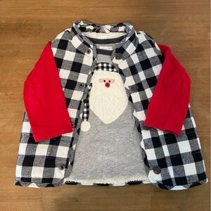 Mud Pie 2T buffalo check sherpa vest with matching santa long sleeve shirt